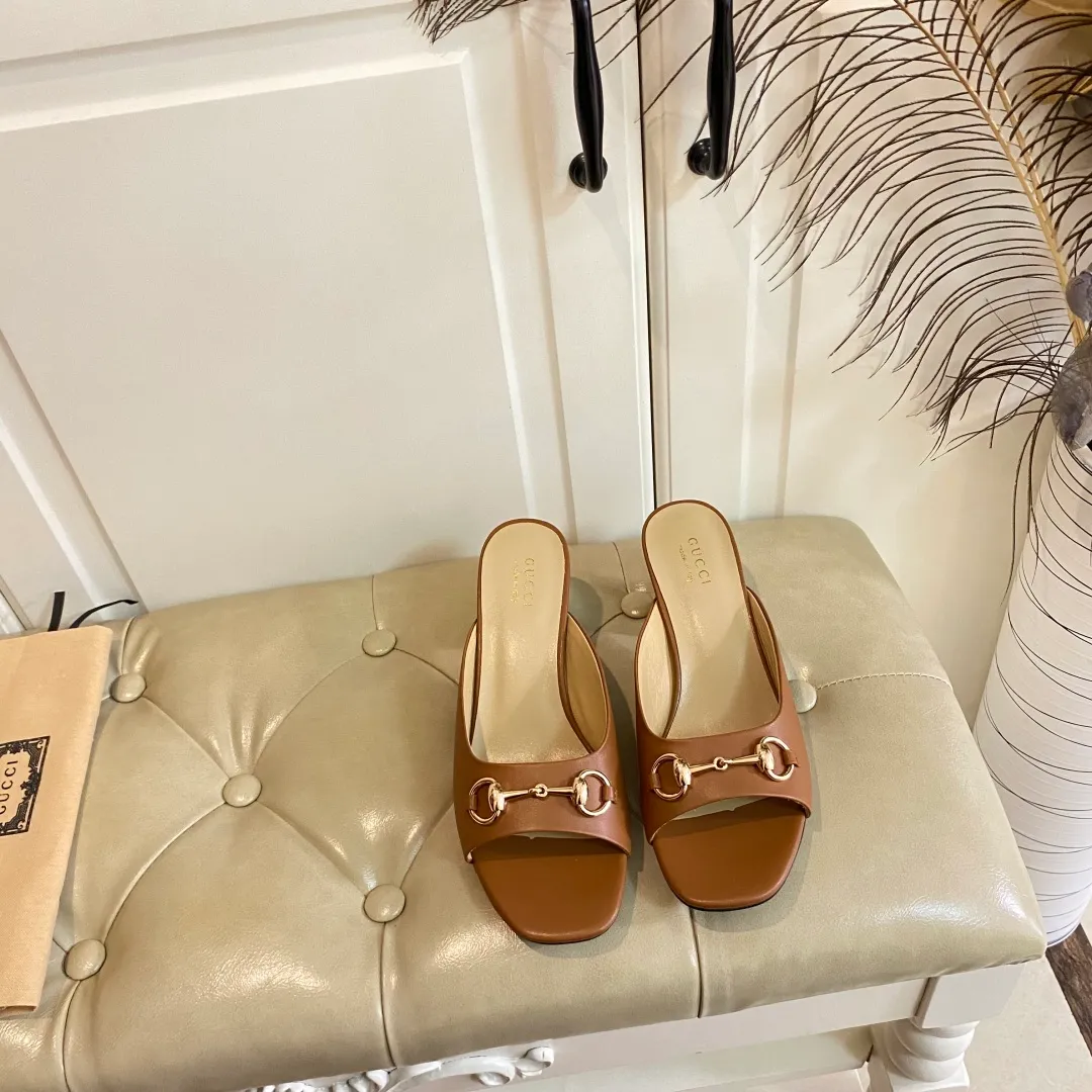 👟👟Ex-factory price 440👟👟, Gucci classic slippers, cowhide surface, sheepskin lining, 5cm heel, size 35-42 (custom-made sizes 43 and 44 are non-refundable)